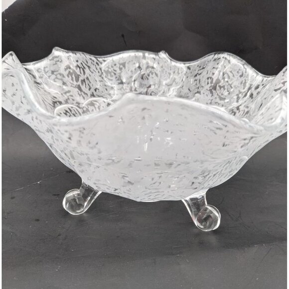Vintage crimped ruffle bowl clear frosted elegant glass 9: - Picture 5 of 10